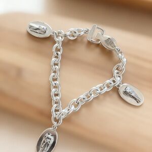 Religious Medal Charm Bracelet in Silver Tone